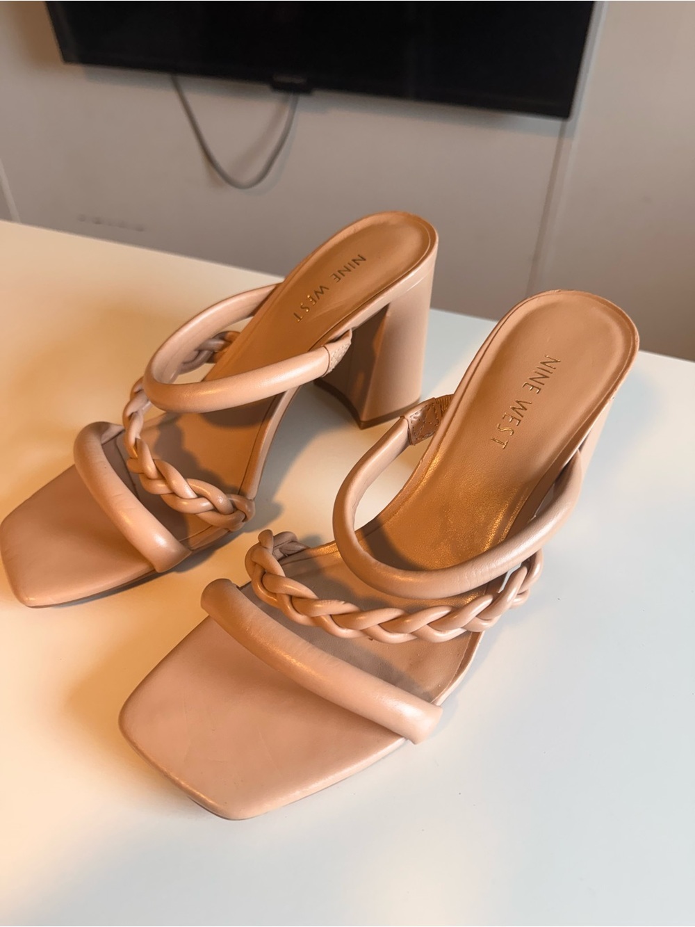 Nine West Blush Braided Strap Block Heel Sandals